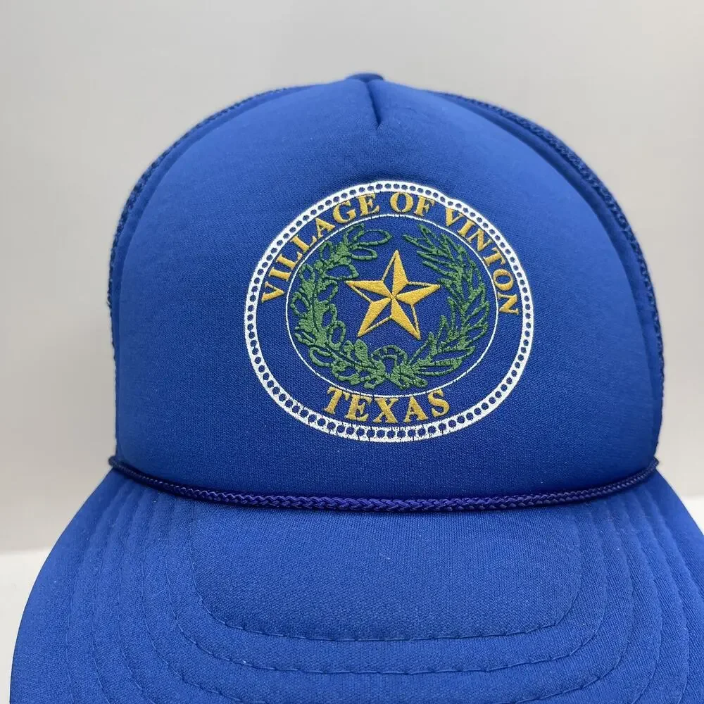 VTG Village of‎ Vinton Texas Snapback Hat Blue Trucker Cap Mesh Rope Foam Front